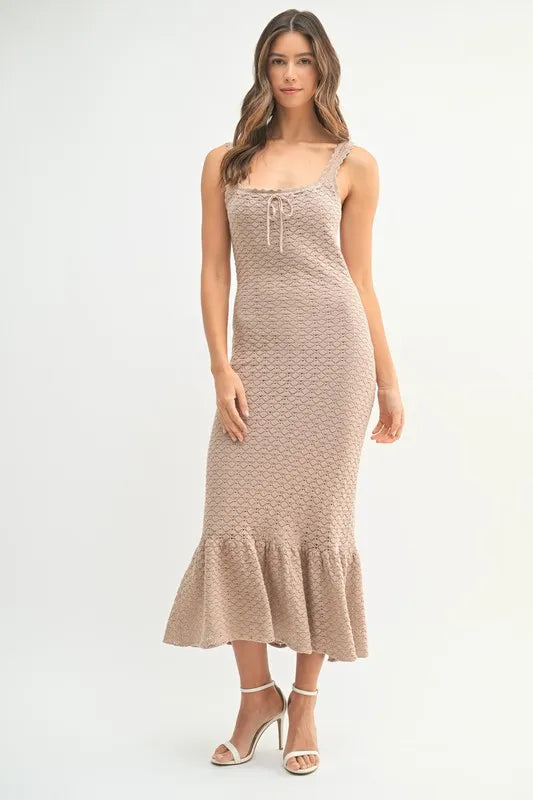 MABLE Ruffled Hem Sleeveless Crochet Knit Midi Dress - Brittney MADE