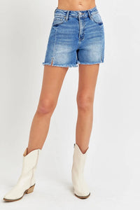 RISEN Front Slit Raw Hem Denim Shorts - Brittney MADE