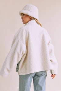 Aemi + Co Denim Washed Drop Shoulder Sherpa Fake Two Pieces Jacket - Brittney MADE