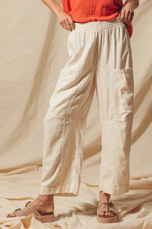 SO ME Cotton Linen Textured Woven Slouchy Wide Leg Pants - Brittney MADE