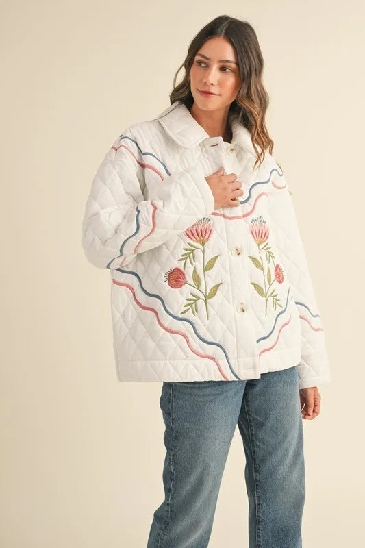 MABLE Floral Multi Color Embroidered Quilted Jacket - Brittney MADE