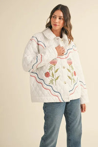 MABLE Floral Multi Color Embroidered Quilted Jacket - Brittney MADE