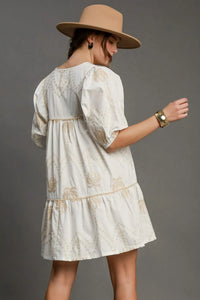 Umgee Full Size Embroidered Puff Sleeve Babydoll Dress Plus Size - Brittney MADE