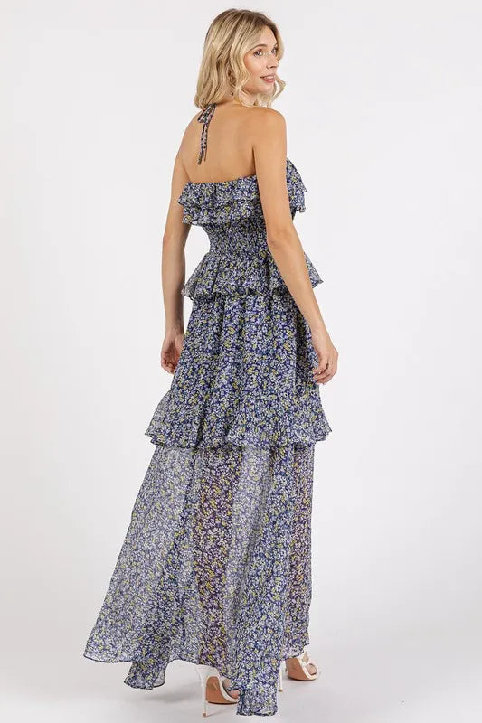 Mittoshop Ruffled Smocked Floral Halter Neck Maxi Dress - Brittney MADE