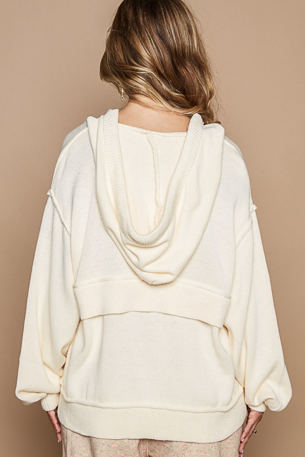 POL Half Zip Drop Shoulder Hooded Sweater - Brittney MADE