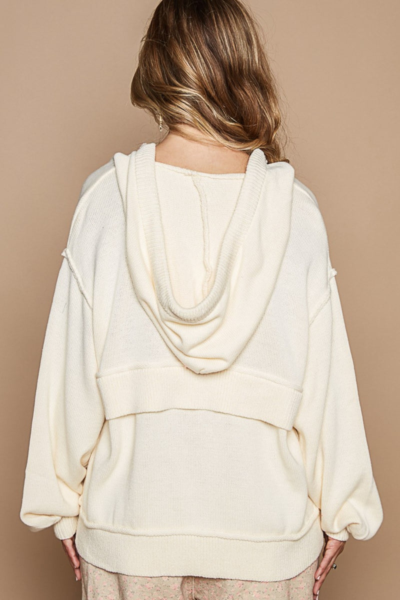 POL Half Zip Drop Shoulder Hooded Sweater - Brittney MADE