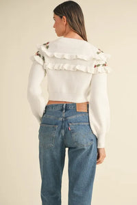 MABLE Floral Embroidered Ruffle Detail Sweater - Brittney MADE