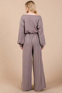 Ces Femme Boat Neck Long Sleeve Drawstring Jumpsuit - Brittney MADE