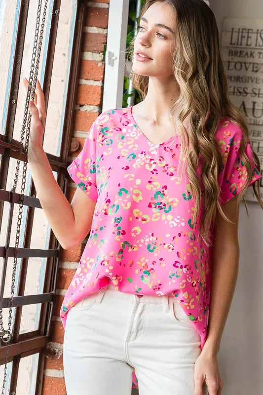 Heimish Full Size Animal print V-Neck Short Sleeve T-Shirt Plus Size - Brittney MADE