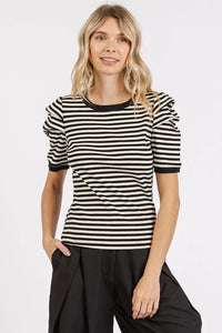 Mittoshop Striped Round Neck Puff Sleeve T-Shirt - Brittney MADE