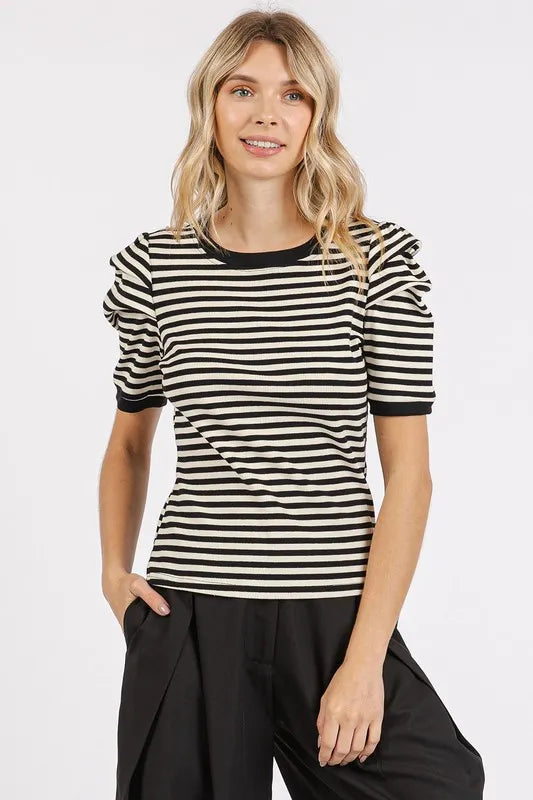 Mittoshop Striped Round Neck Puff Sleeve T-Shirt - Brittney MADE