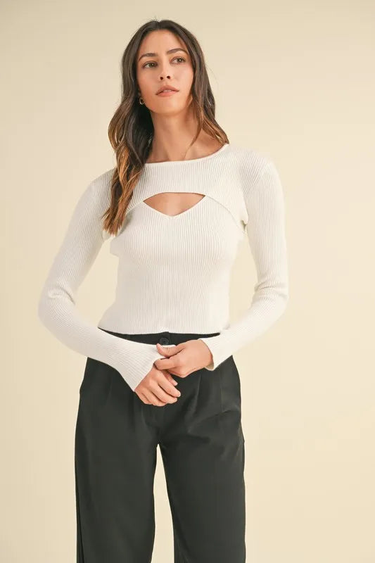 MABLE Cut Out Long Sleeve Ribbed Knit Top - Brittney MADE