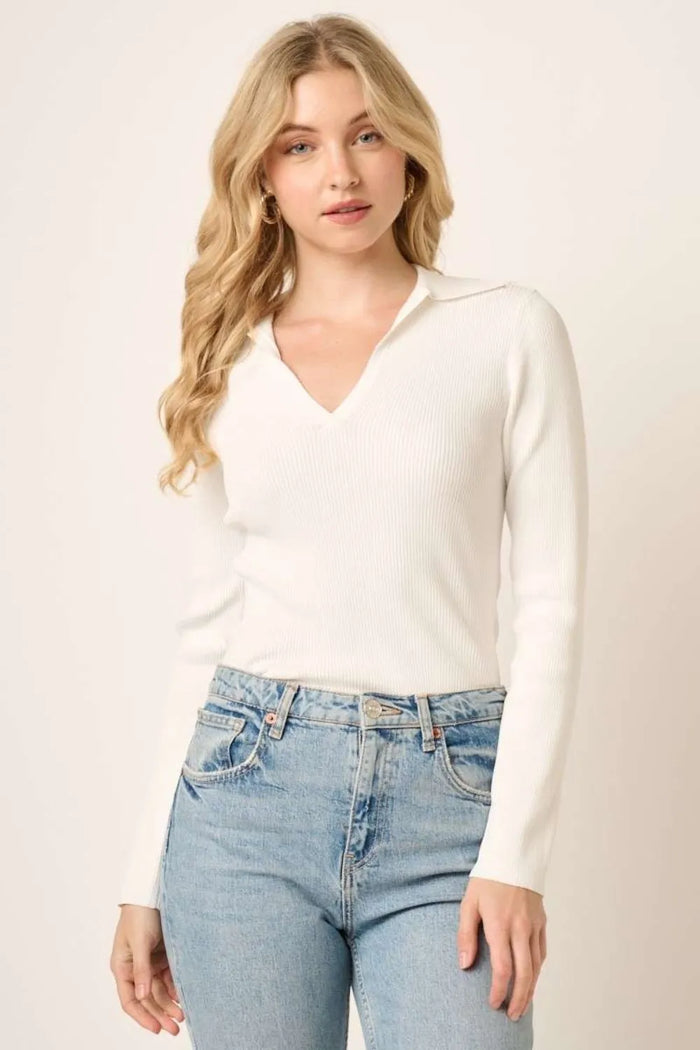 Mittoshop Polo Long Sleeve Ribbed Knit Top - Brittney MADE