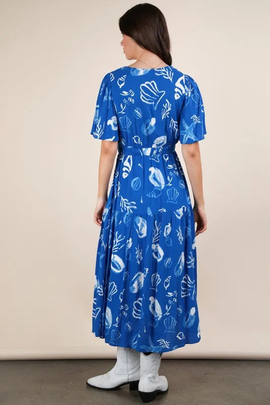 VERY J Printed V-Neck Resort Midi Dress - Brittney MADE
