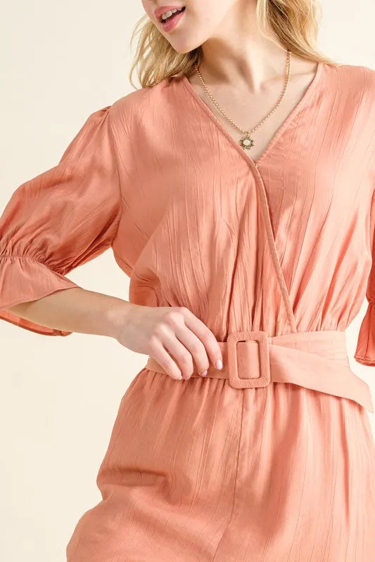 And The Why Flounce Sleeves Romper with Belt - Brittney MADE