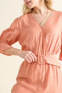 And The Why Flounce Sleeves Romper with Belt - Brittney MADE