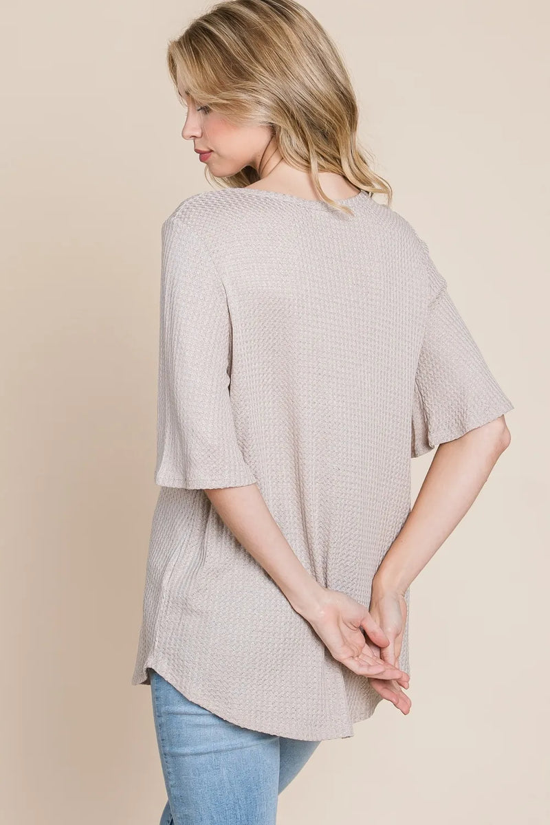 BOMBOM Round Neck Waffle Knit T-Shirt - Brittney MADE