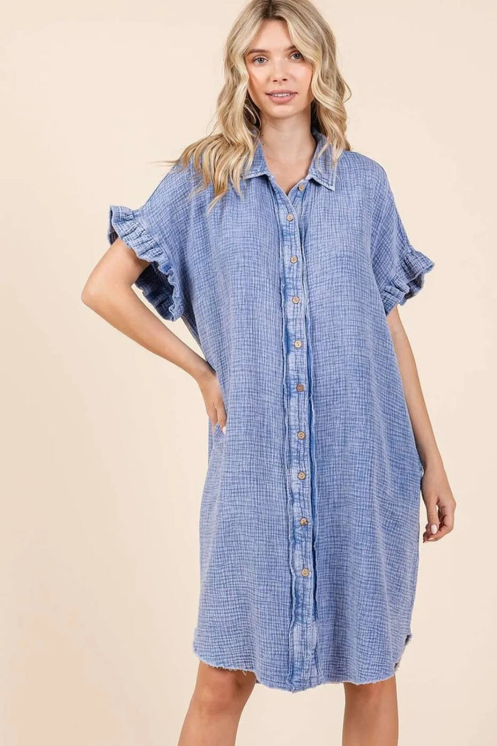Mittoshop Mineral Wash Cotton Gauze Mini Shirt Dress - Brittney MADE