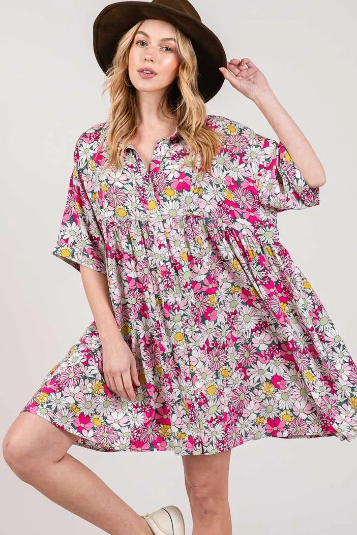 SAGE + FIG Floral Button Down Mini Shirt Dress - Brittney MADE