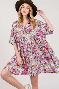 SAGE + FIG Floral Button Down Mini Shirt Dress - Brittney MADE