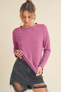 Aemi + Co Lettuce Hemline Round Neck Raglan Sleeve T-Shirt - Brittney MADE