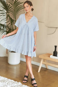 ADORA Ruffled Hem Striped V-Neck Babydoll Dress - Brittney MADE