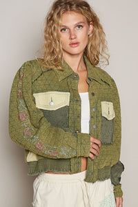 POL Embroidered Sleeve Raw Edge Quilted Jacket - Brittney MADE