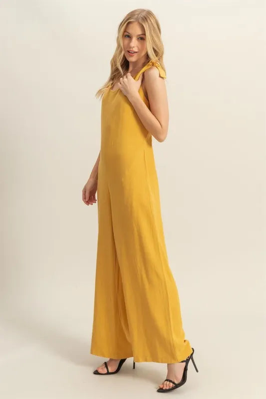 HYFVE Cutout Back Knotted Strap Wide Leg Jumpsuit - Brittney MADE