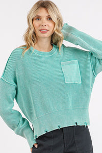 Mittoshop Distressed Hem Round Neck Dropped Shoulder Sweater - Brittney MADE