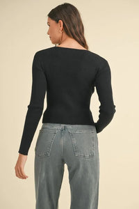 MABLE Cutout Long Sleeve Ribbed Knit Top - Brittney MADE