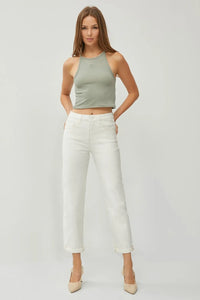 RISEN Full Size High Waist Rolled Hem Straight Jeans - Brittney MADE