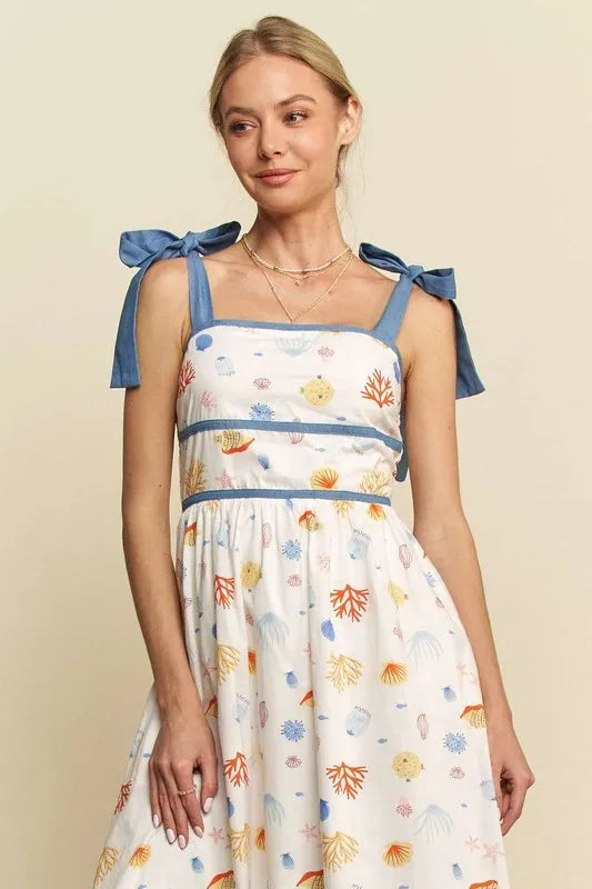 Davi & Dani Denim Binding Detail Smocking Summer Maxi Dress - Brittney MADE