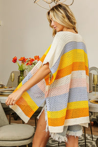 BiBi Openwork Striped Open Front Knit Cardigan - Brittney MADE
