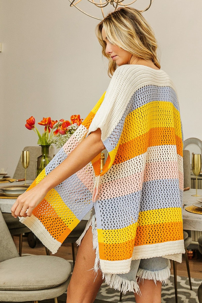 BiBi Openwork Striped Open Front Knit Cardigan - Brittney MADE