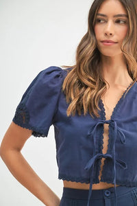 MABLE Crochet Lace Detail Crop Top and Shorts Set - Brittney MADE