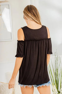 Heimish Full Size Frill Round Neck Cold Shoulder T-Shirt Plus Size - Brittney MADE