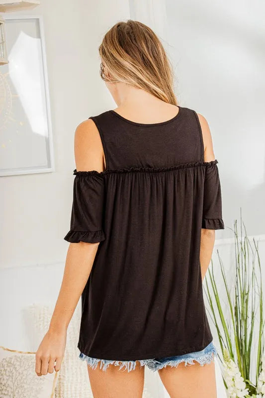 Heimish Full Size Frill Round Neck Cold Shoulder T-Shirt Plus Size - Brittney MADE