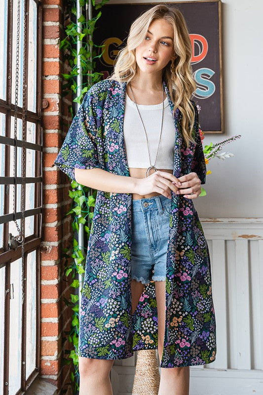 Heimish Full Size Half Sleeve Floral Open Cardigan Plus Size - Brittney MADE