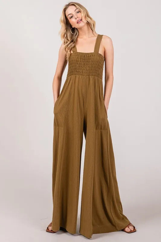 SAGE+FIG Smocked Flowy Wide Leg Jumpsuit - Brittney MADE