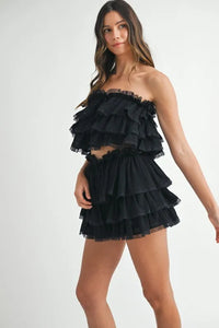 MABLE Ruffle Layered Crop Top and Mini Skirt Set - Brittney MADE