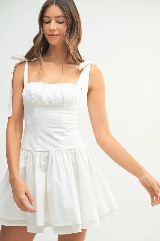 MABLE Shoulder Tie Corset Panel Mini Dress - Brittney MADE