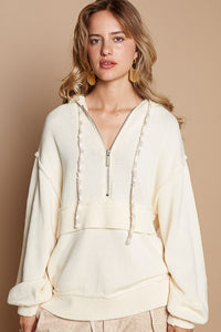 POL Half Zip Drop Shoulder Hooded Sweater - Brittney MADE