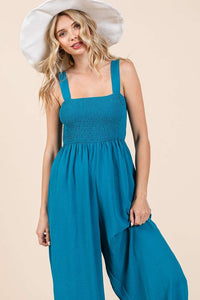 Mittoshop Smocked Wide Strap Wide Leg Overalls - Brittney MADE