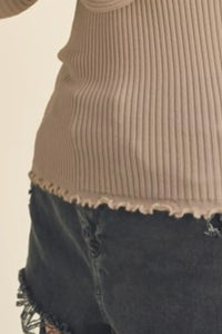 Aemi + Co Lettuce Hem Scoop Neck Long Sleeve Knit Top - Brittney MADE