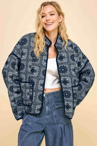 Davi & Dani Vintage Print Open Front Jacket with Pockets - Brittney MADE