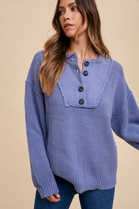 Annie Wear Half Button Ribbed Hem Sweater - Brittney MADE