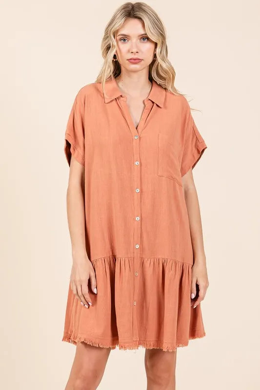 Mittoshop Linen Blend Button Down Shirt Mini Dress - Brittney MADE