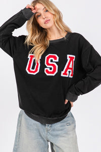 SAGE + FIG USA Letter Patch Round Neck Sweatshirt - Brittney MADE