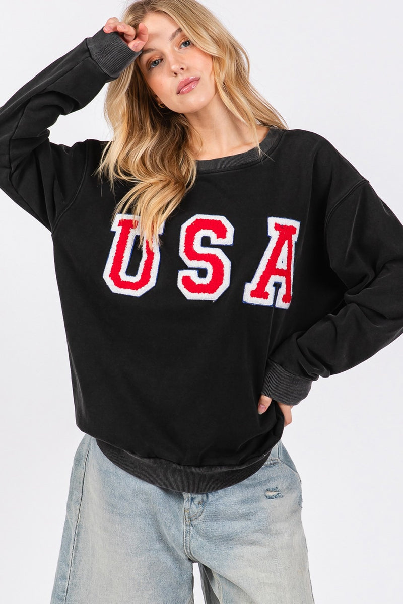 SAGE + FIG USA Letter Patch Round Neck Sweatshirt - Brittney MADE