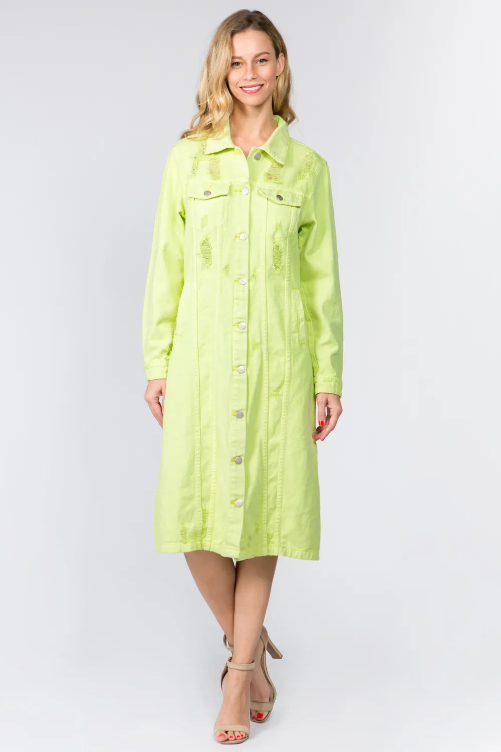 American Bazi Button Up Distressed Denim Dress - Brittney MADE